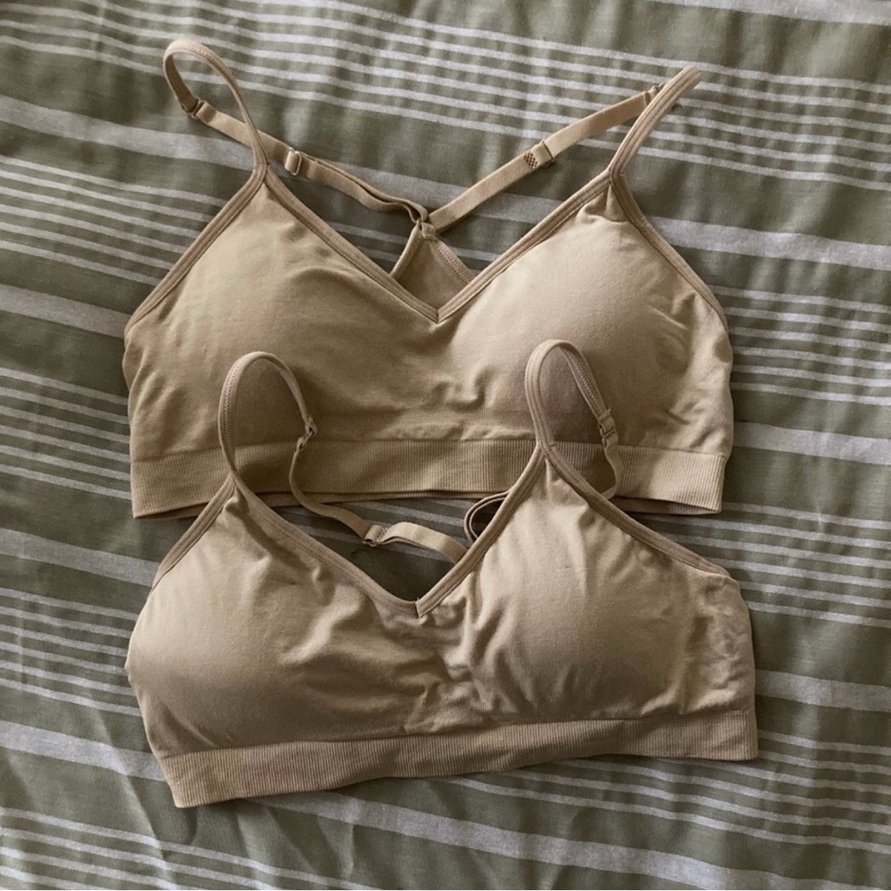 NWOT set of 2 Kalon racerback bras, size M (fits like S). Beige